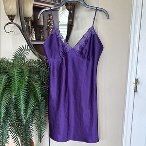 Vintage California Dynasty Purple Satin Nightgown Spaghetti Strap Lace Nighty